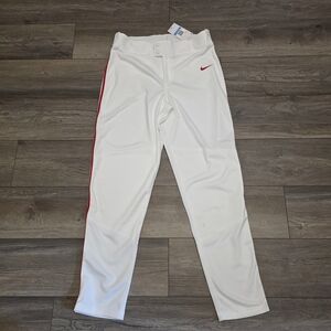 NWT Nike White Baseball Pants with Red Stripe and Swoosh